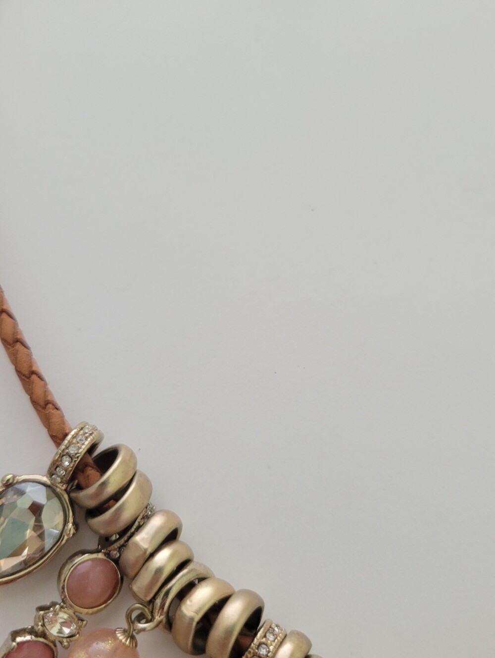 Ann Taylor Loft Dangle Charms Leather Statement Necklace Contemporary Bib Choker - Picture 8 of 9